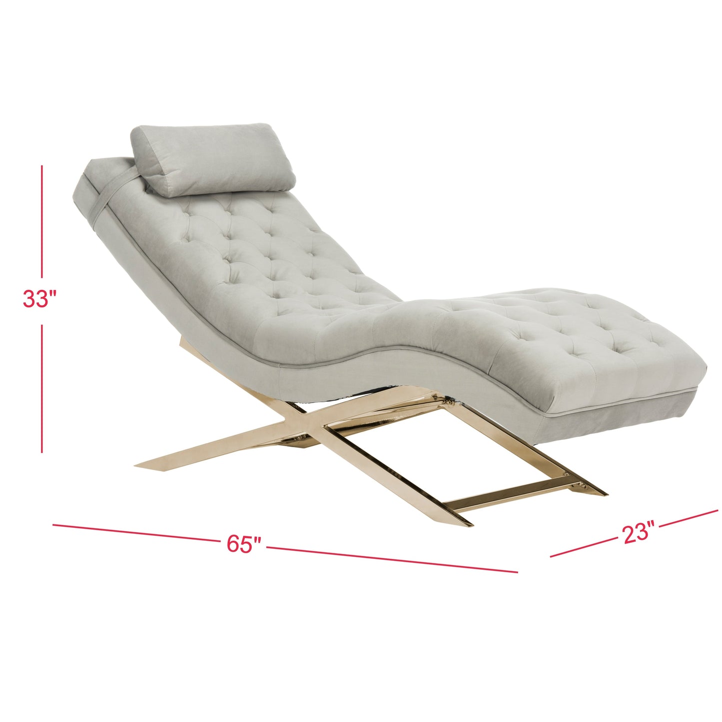 Chaise longue SAFAVIEH Monroe gris/doré avec coussin rond - 65' x 23' x 33'
