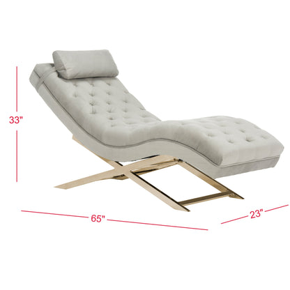 Chaise longue SAFAVIEH Monroe gris/doré avec coussin rond - 65' x 23' x 33'