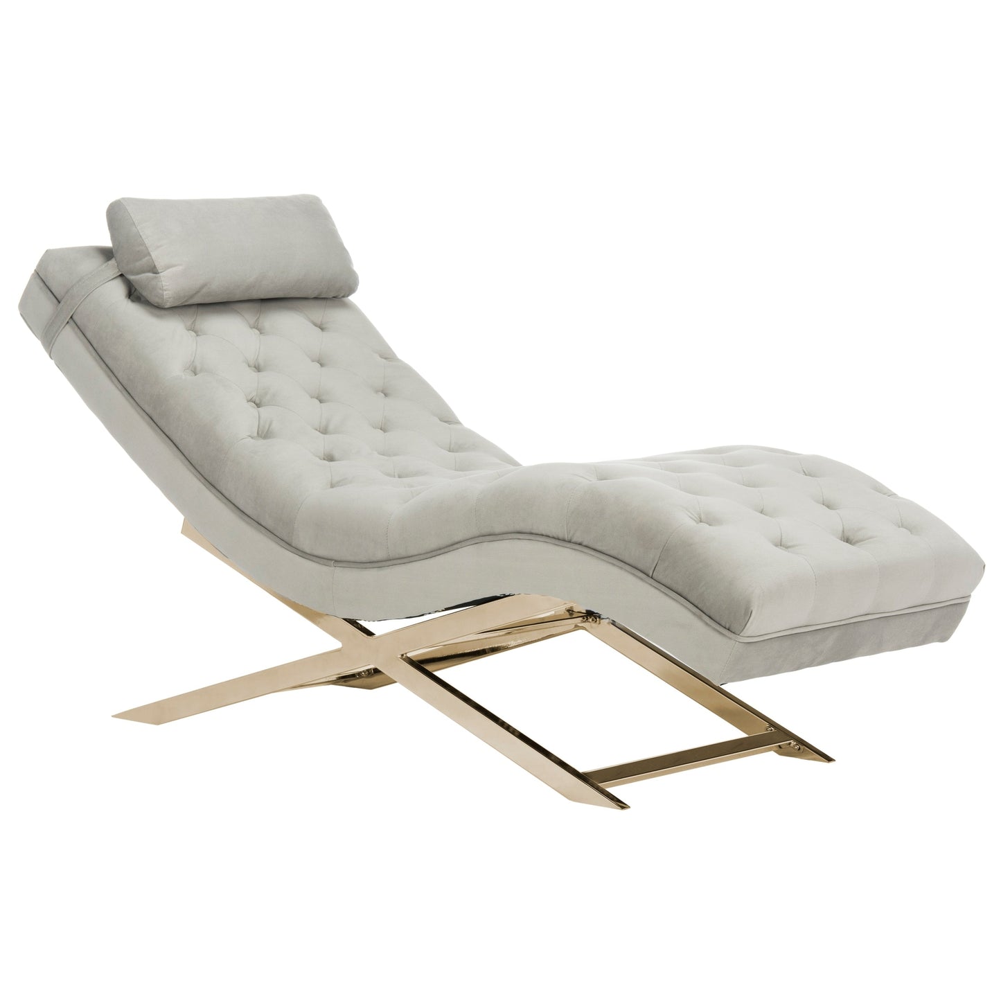 Chaise longue SAFAVIEH Monroe gris/doré avec coussin rond - 65' x 23' x 33'