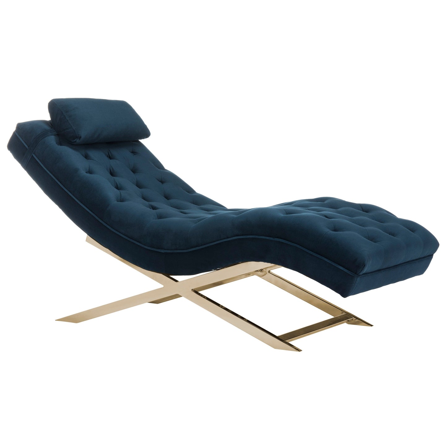 Chaise longue SAFAVIEH Monroe bleu marine/doré avec coussin rond - 65' x 23' x 33'