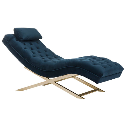 Chaise longue SAFAVIEH Monroe bleu marine/doré avec coussin rond - 65' x 23' x 33'
