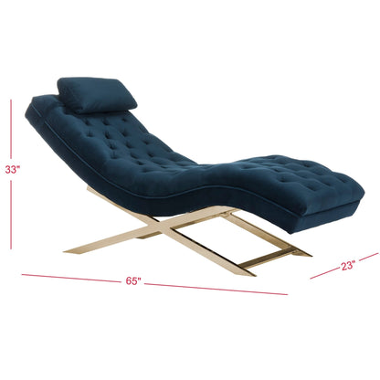 Chaise longue SAFAVIEH Monroe bleu marine/doré avec coussin rond - 65' x 23' x 33'