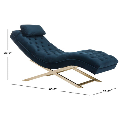 Chaise longue SAFAVIEH Monroe bleu marine/doré avec coussin rond - 65' x 23' x 33'