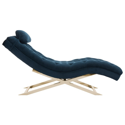 Chaise longue SAFAVIEH Monroe bleu marine/doré avec coussin rond - 65' x 23' x 33'