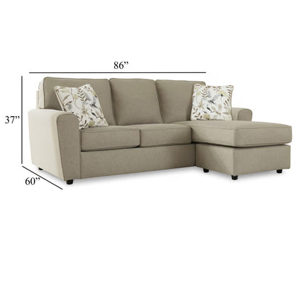 Canapé méridienne Saash, 86 pouces, 2 coussins décoratifs, polyester beige galet