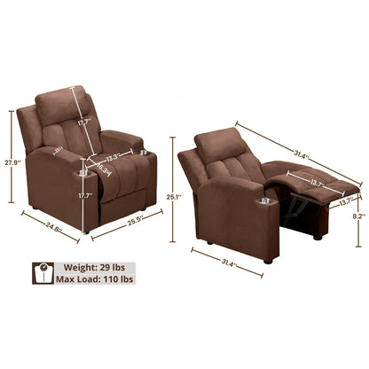 Fauteuil inclinable de luxe pour enfants avec repose-pieds, appui-tête et 2 porte-gobelets Fauteuil inclinable en microfibre pour enfants de 3 ans et plus