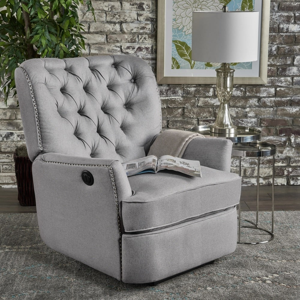 Fauteuil inclinable électrique en tissu capitonné Salomo par Christopher Knight Home