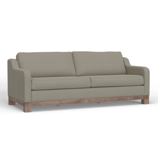 Canapé Sama, 2 coussins décoratifs, 230 cm, bois massif, polyester gris amande
