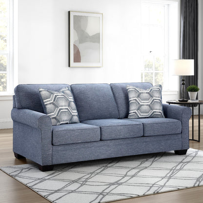 Canapé-lit Sano Queen, polyester bleu, 2 coussins décoratifs, 223 cm