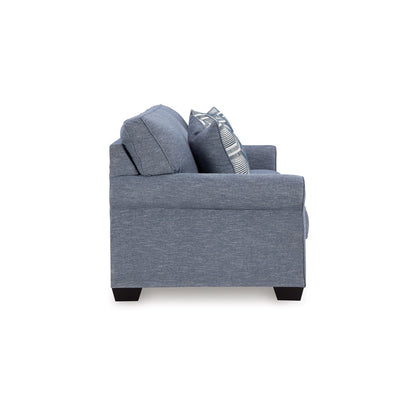 Canapé-lit Sano Queen, polyester bleu, 2 coussins décoratifs, 223 cm