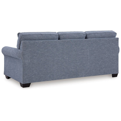 Canapé-lit Sano Queen, polyester bleu, 2 coussins décoratifs, 223 cm