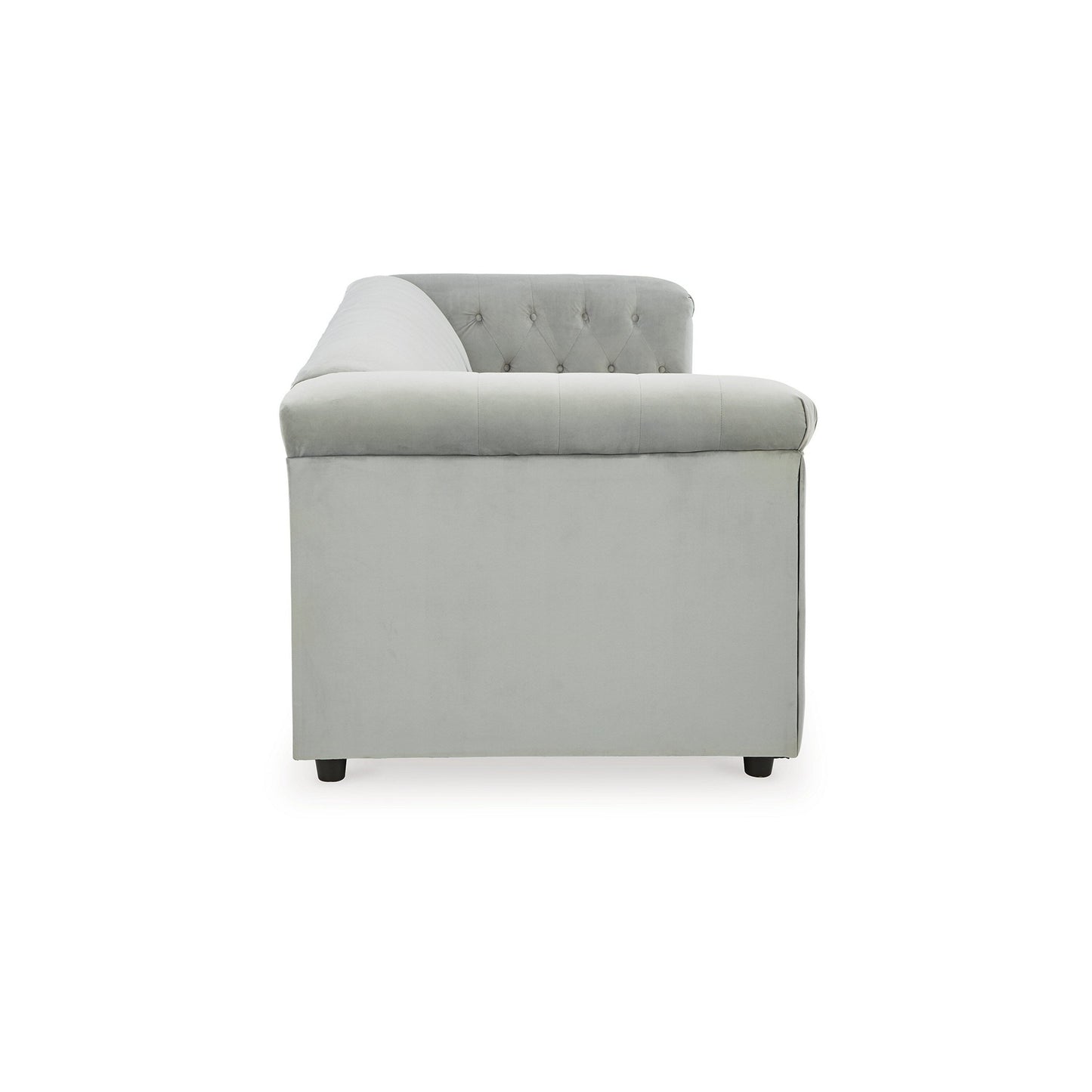 Canapé Sanoi, 92 pouces, capitonné, velours gris doux, garnitures cloutées