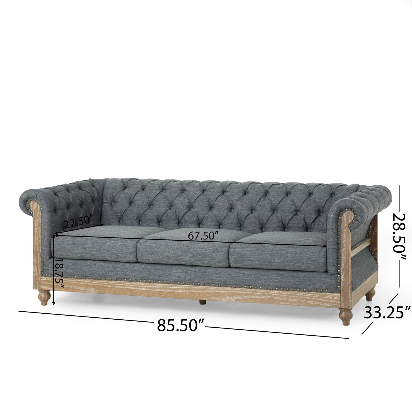 Canapé Chesterfield Saragus avec bordure cloutée par Christopher Knight Home - 85,50 L x 33,25 l x 28,50 H