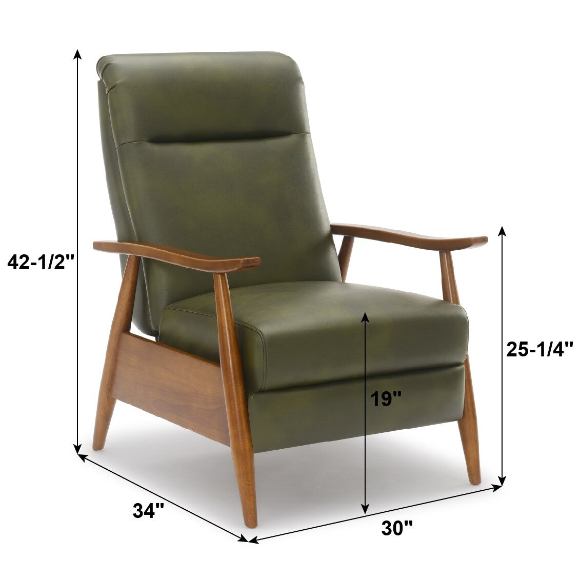 Fauteuil inclinable Sarasota en bois avec accoudoirs - Vert fougère