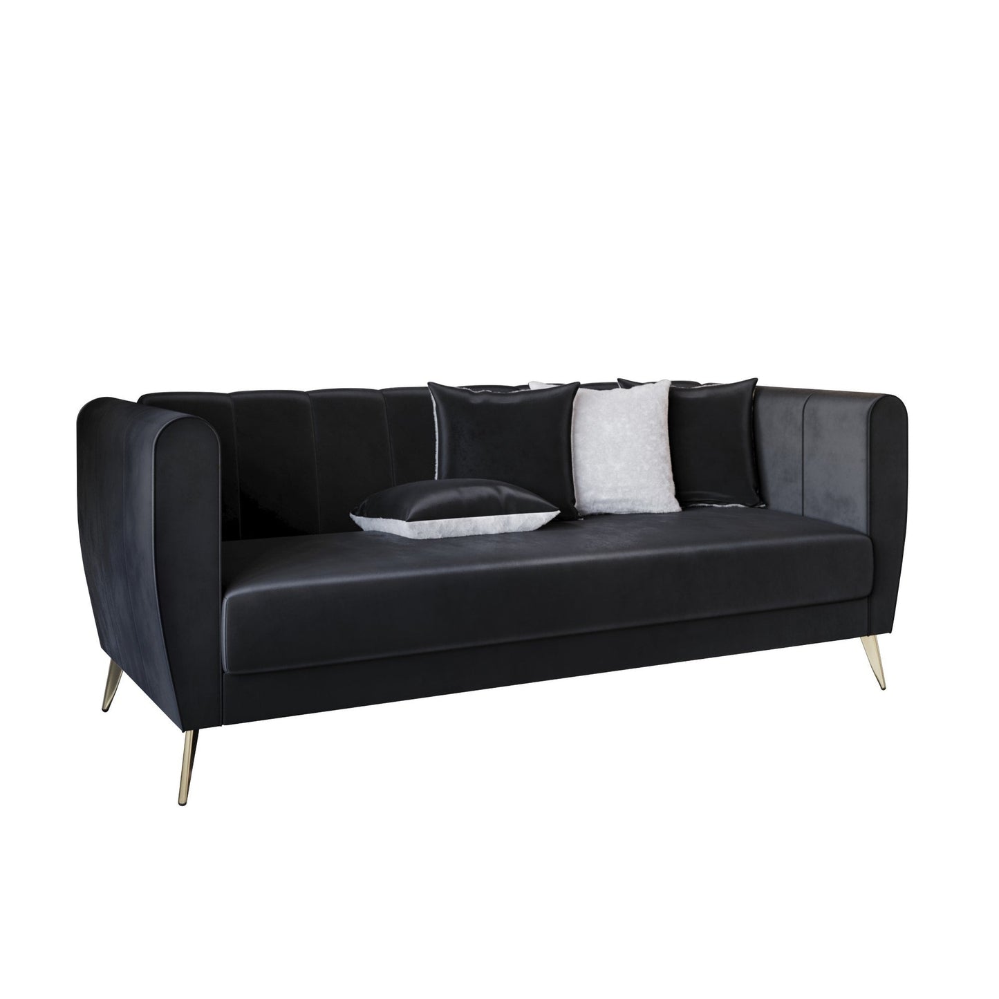 Canapé 3 places en velours Scarlett avec accoudoirs évasés et 4 coussins décoratifs