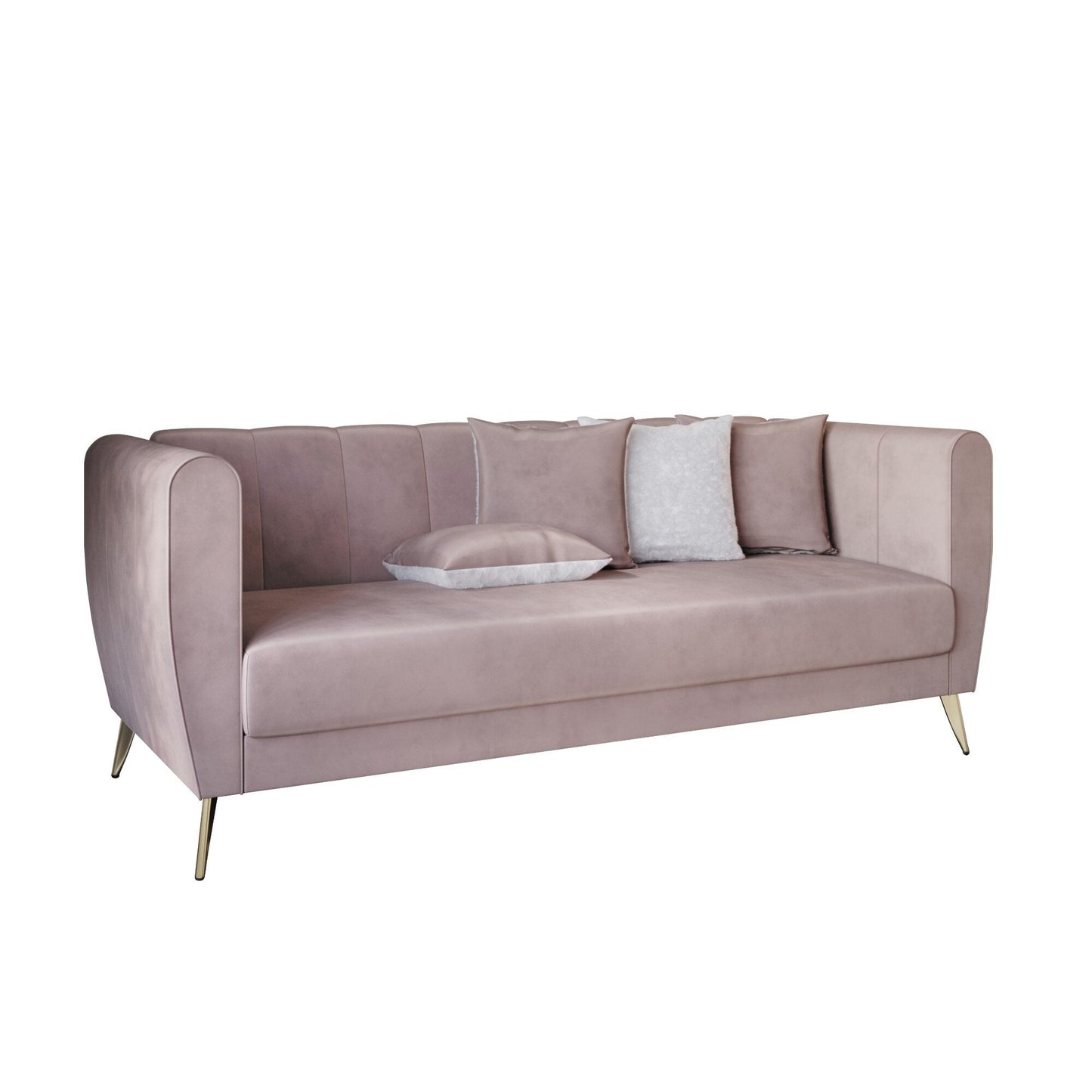 Canapé 3 places en velours Scarlett avec accoudoirs évasés et 4 coussins décoratifs