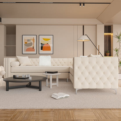 Canapé sectionnel capitonné en velours pour salon