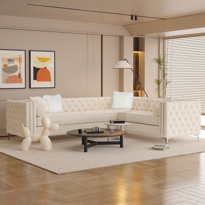 Canapé sectionnel capitonné en velours pour salon