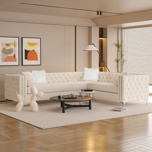 Canapé sectionnel capitonné en velours pour salon