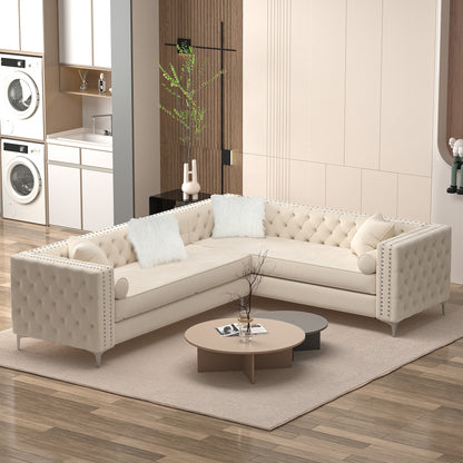 Canapé sectionnel capitonné en velours pour salon