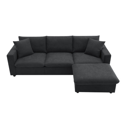Canapé sectionnel avec coussins décoratifs, ensemble de canapé en L avec assise large, ensemble de canapé 4 places en tissu polyester confortable avec pouf amovible