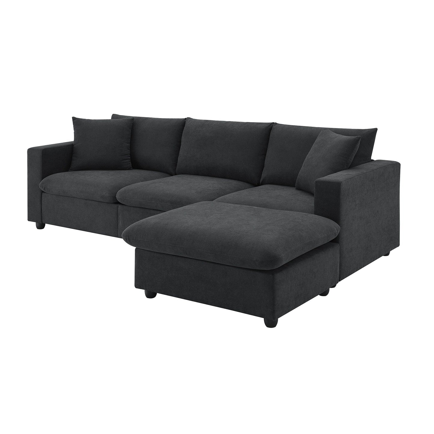 Canapé sectionnel avec coussins décoratifs, ensemble de canapé en L avec assise large, ensemble de canapé 4 places en tissu polyester confortable avec pouf amovible