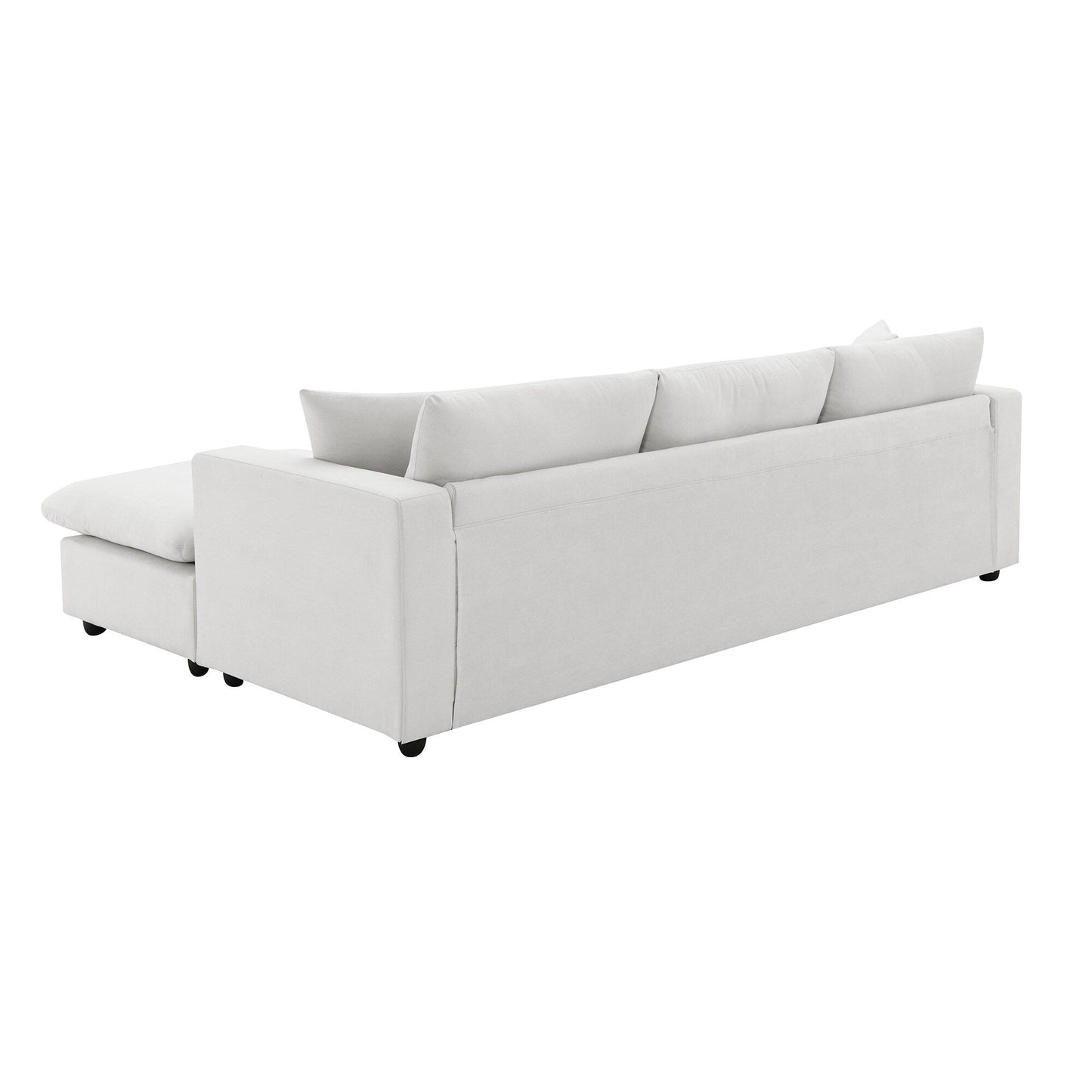 Canapé sectionnel avec coussins décoratifs, ensemble de canapé en L avec assise large, ensemble de canapé 4 places en tissu polyester confortable avec pouf amovible
