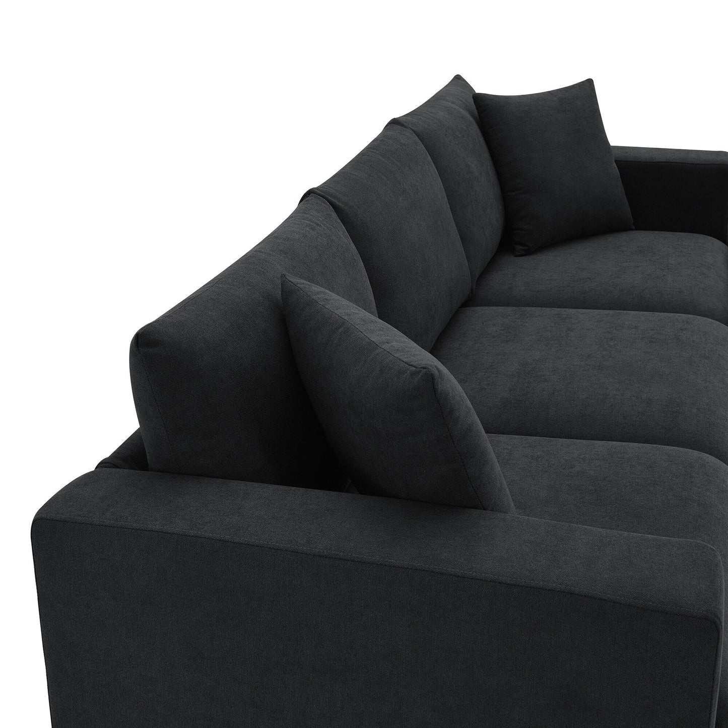 Canapé sectionnel avec coussins décoratifs, ensemble de canapé en L avec assise large, ensemble de canapé 4 places en tissu polyester confortable avec pouf amovible
