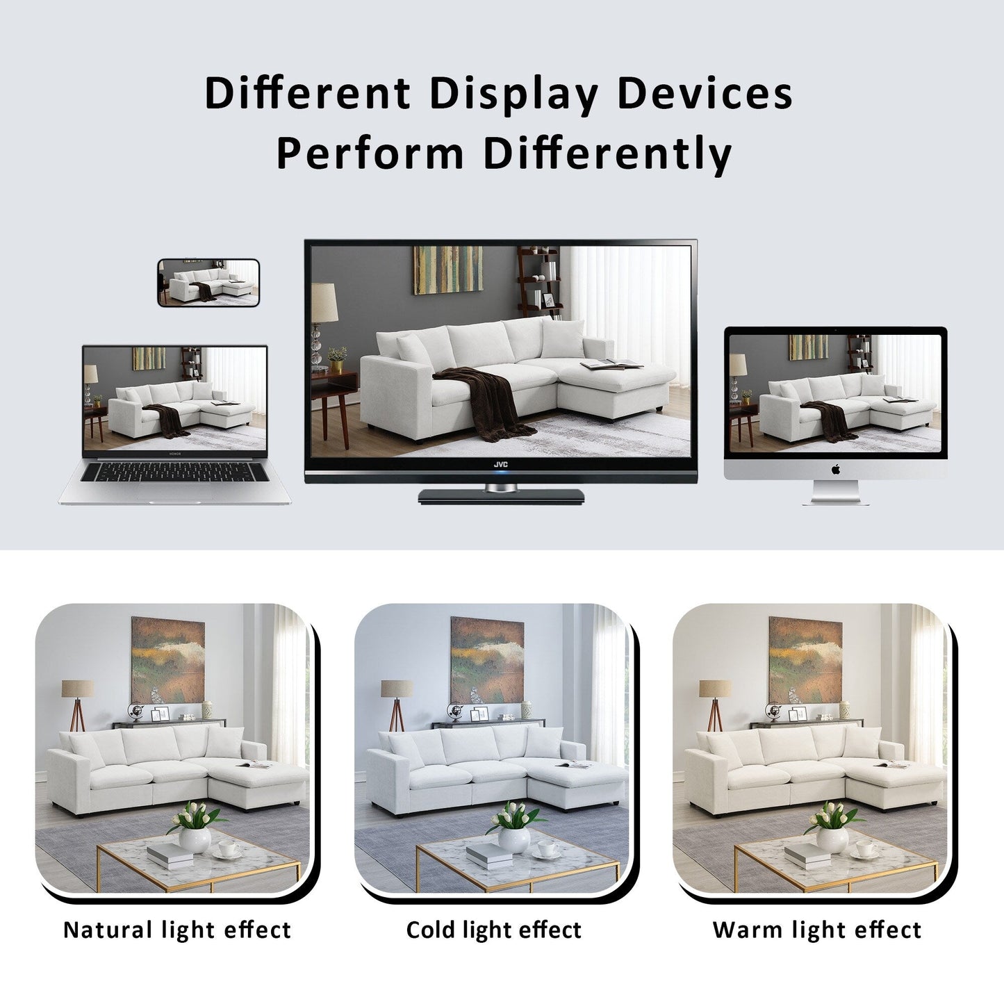 Canapé sectionnel avec coussins décoratifs, ensemble de canapé en L avec assise large, ensemble de canapé 4 places en tissu polyester confortable avec pouf amovible