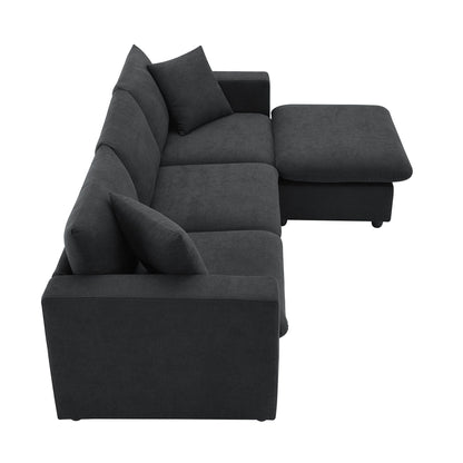 Canapé sectionnel avec coussins décoratifs, ensemble de canapé en L avec assise large, ensemble de canapé 4 places en tissu polyester confortable avec pouf amovible