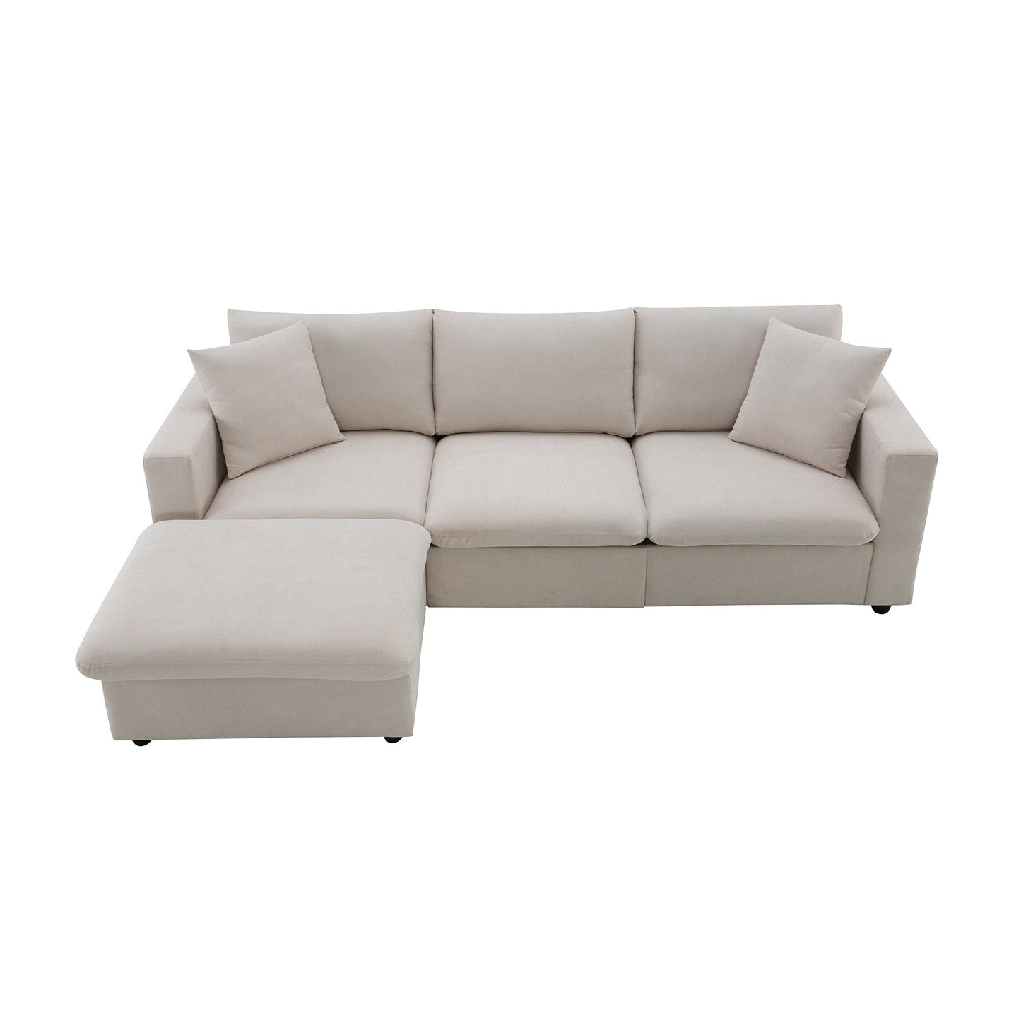 Canapé sectionnel avec coussins décoratifs, ensemble de canapé en L avec assise large, ensemble de canapé 4 places en tissu polyester confortable avec pouf amovible