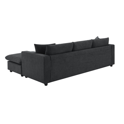 Canapé sectionnel avec coussins décoratifs, ensemble de canapé en L avec assise large, ensemble de canapé 4 places en tissu polyester confortable avec pouf amovible