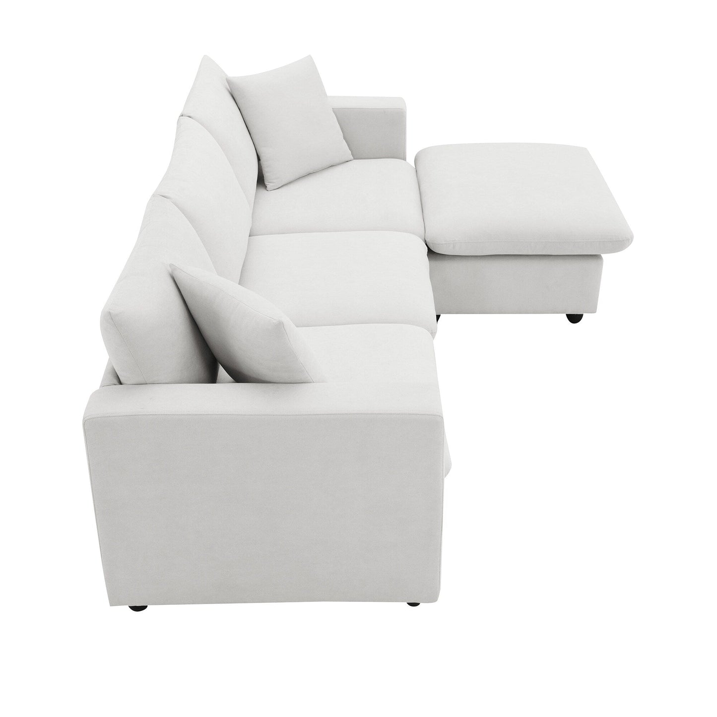 Canapé sectionnel avec coussins décoratifs, ensemble de canapé en L avec assise large, ensemble de canapé 4 places en tissu polyester confortable avec pouf amovible