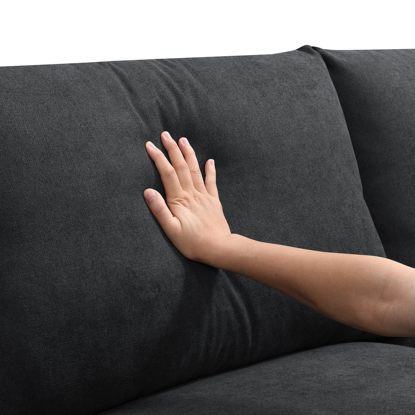 Canapé sectionnel avec coussins décoratifs, ensemble de canapé en L avec assise large, ensemble de canapé 4 places en tissu polyester confortable avec pouf amovible