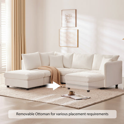 Canapé sectionnel à rayures verticales, 2 coussins, canapé 5 places avec pouf convertible, diverses combinaisons, forme en L