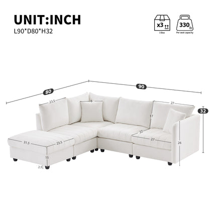 Canapé sectionnel à rayures verticales, 2 coussins, canapé 5 places avec pouf convertible, diverses combinaisons, forme en L