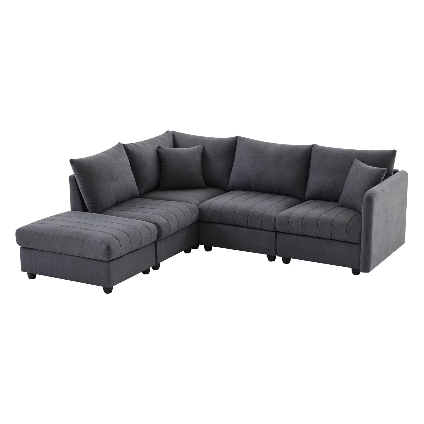 Canapé sectionnel à rayures verticales, 2 coussins, canapé 5 places avec pouf convertible, diverses combinaisons, forme en L