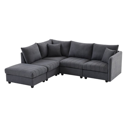 Canapé sectionnel à rayures verticales, 2 coussins, canapé 5 places avec pouf convertible, diverses combinaisons, forme en L