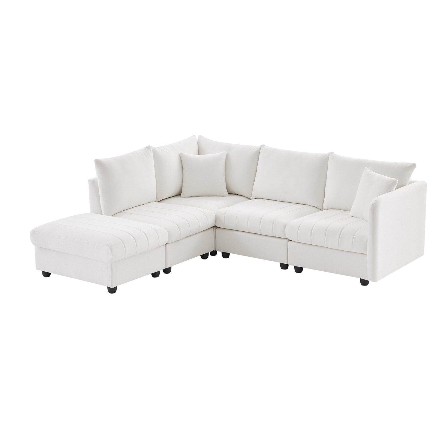 Canapé sectionnel à rayures verticales, 2 coussins, canapé 5 places avec pouf convertible, diverses combinaisons, forme en L