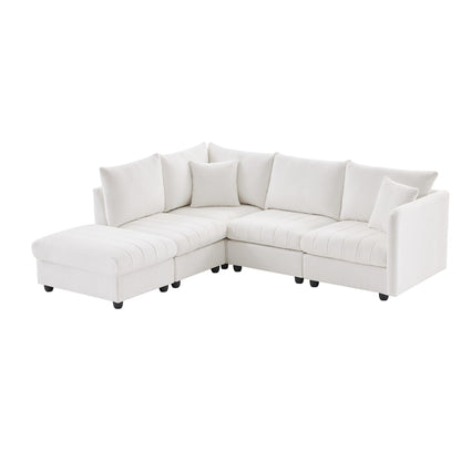 Canapé sectionnel à rayures verticales, 2 coussins, canapé 5 places avec pouf convertible, diverses combinaisons, forme en L