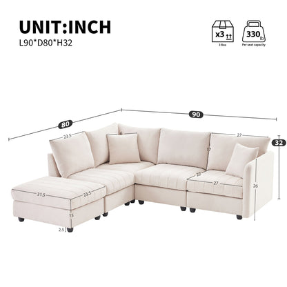 Canapé sectionnel à rayures verticales, 2 coussins, canapé 5 places avec pouf convertible, diverses combinaisons, forme en L