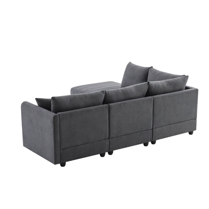 Canapé sectionnel à rayures verticales, 2 coussins, canapé 5 places avec pouf convertible, diverses combinaisons, forme en L