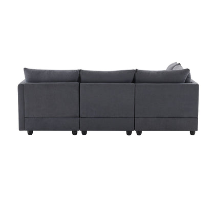 Canapé sectionnel à rayures verticales, 2 coussins, canapé 5 places avec pouf convertible, diverses combinaisons, forme en L