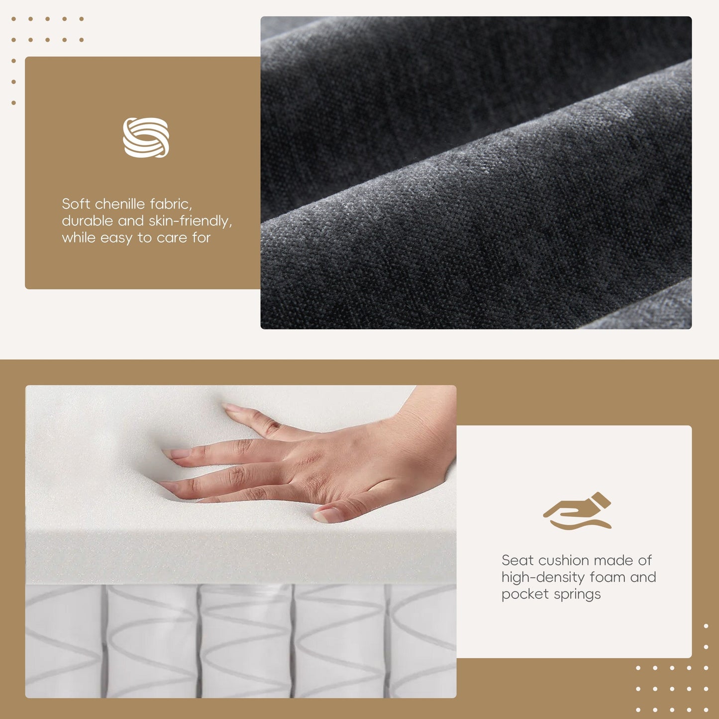 Canapé sectionnel en L avec accoudoirs multifonctions, chargeur double port, porte-gobelet, poches de rangement latérales, coussin moelleux