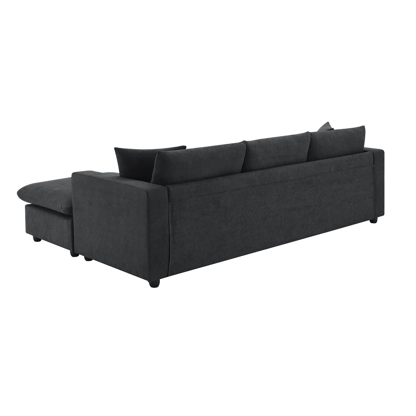 Canapé sectionnel, ensemble de canapé en L avec 2 coussins gratuits, ensemble de canapé 4 places en tissu polyester avec pouf convertible