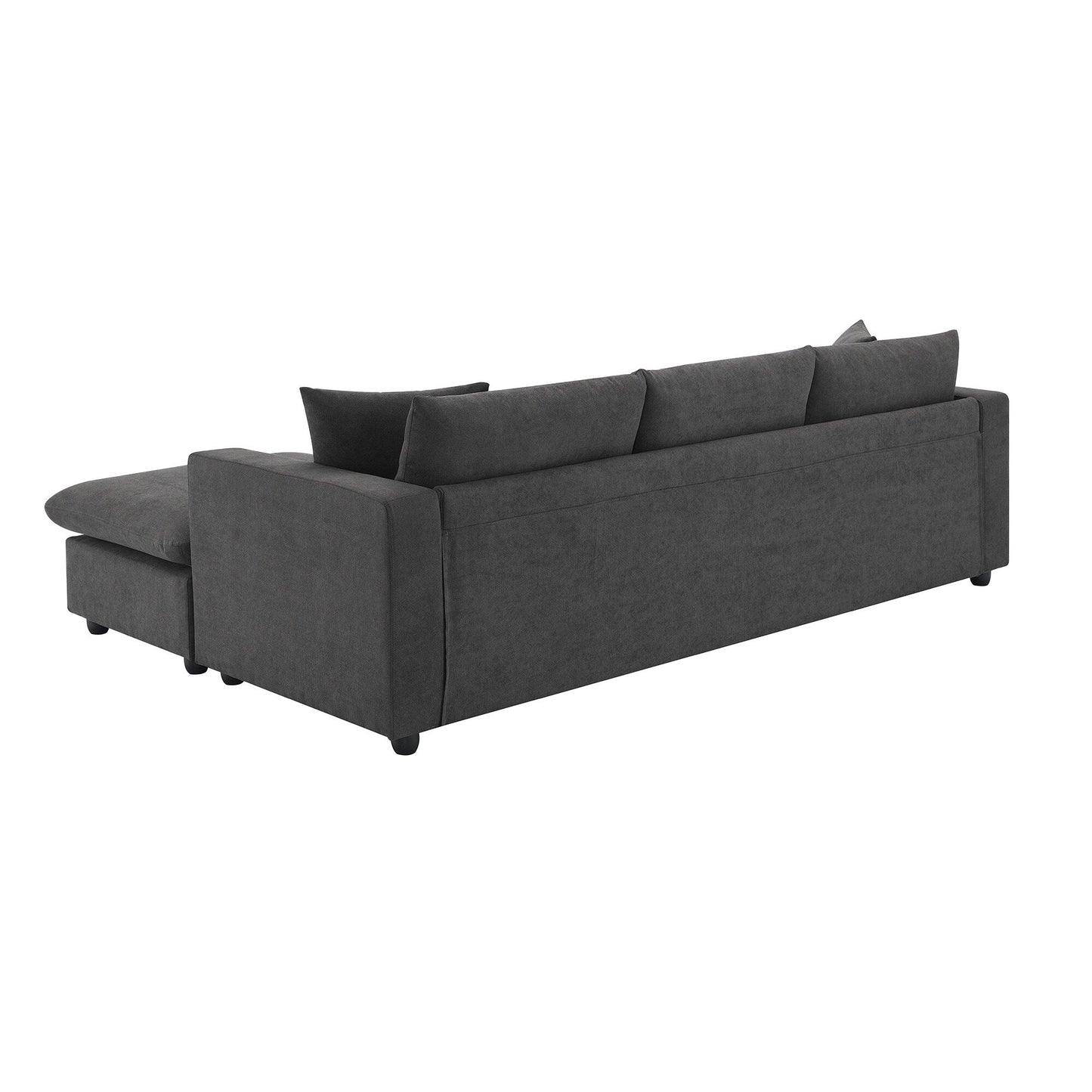 Canapé sectionnel, ensemble de canapé en L avec 2 coussins gratuits, ensemble de canapé 4 places en tissu polyester avec pouf convertible
