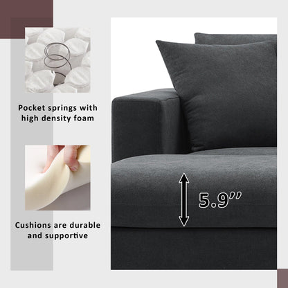 Canapé sectionnel, ensemble de canapé en L avec 2 coussins gratuits, ensemble de canapé 4 places en tissu polyester avec pouf convertible