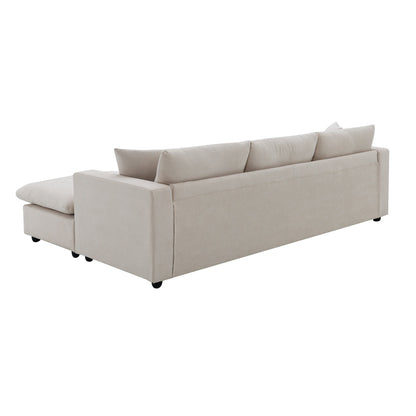 Canapé sectionnel, ensemble de canapé en L avec 2 coussins gratuits, ensemble de canapé 4 places en tissu polyester avec pouf convertible