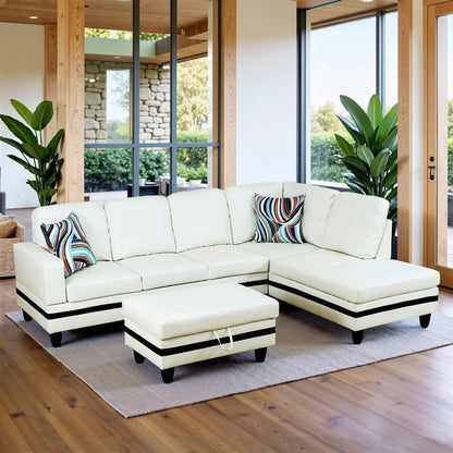 Ensemble de canapés de salon 3 pièces en cuir synthétique semi-PU