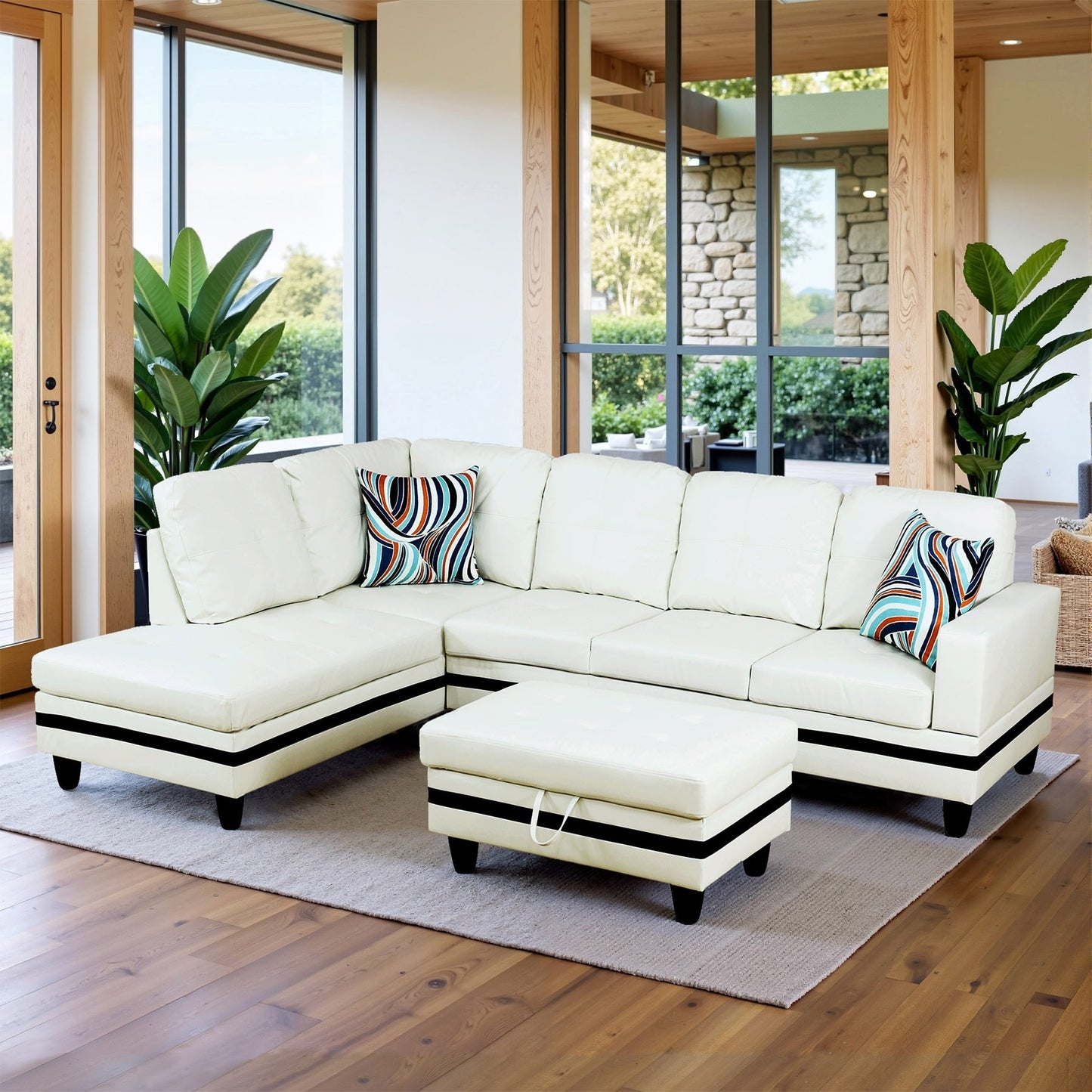 Ensemble de canapés de salon 3 pièces en cuir synthétique semi-PU